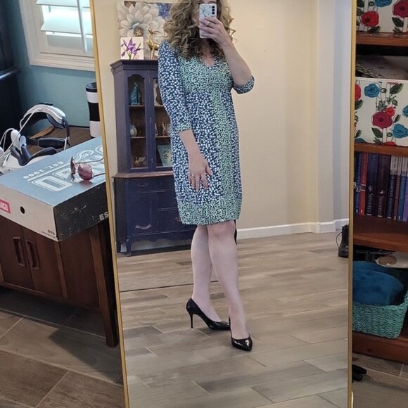 Boden Mollie Dress Dot Print Blue, White and Green Quarter Length Sleeve 6L - Picture 9 of 11